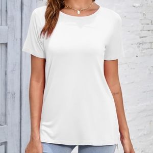 Herou White Casual Short Sleeve Tops T-Shirts Tees Side Split Womens L NEW